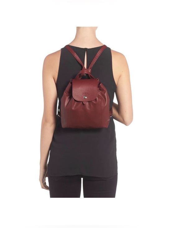 Auth LONGCHAMP Le Pliage Mini Burgundy Leather Backpack main image 5